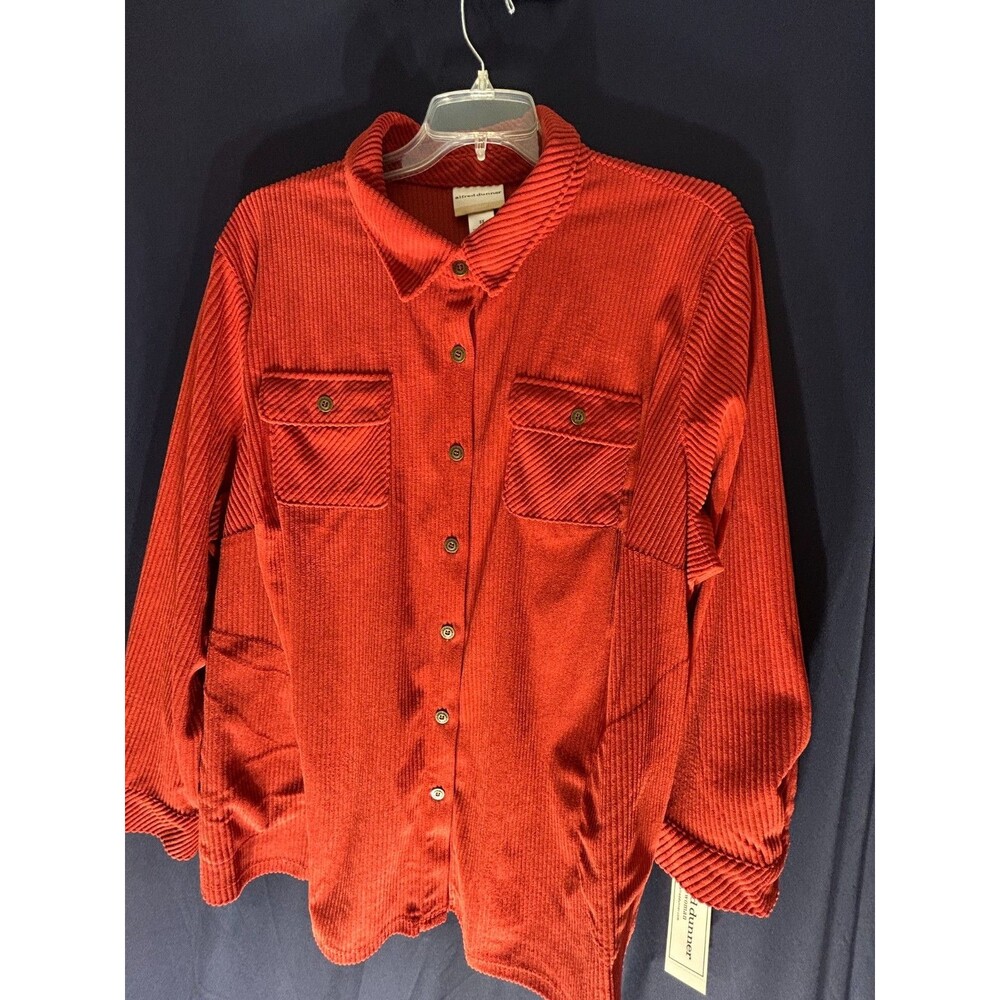 NWT Alfred Dunner 3X Orange Corduroy Button Up Shirt Jacket Shacket Pocket